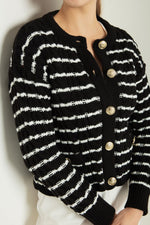 Female Striped Gold Button Knitwear Cardigan