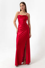 Woman Balen Corset Detailed Slit Long Evening Dress