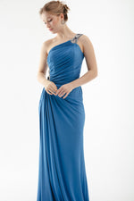 Woman One Shoulder Long Evening Dress With Stone