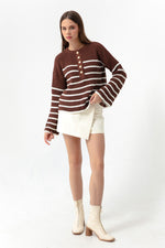 Female Striped Gold Button Detailed Knitwear Sweater