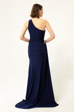 Woman One Shoulder Long Evening Dress With Stone