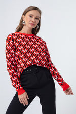 Women'S Bike Collar Patterned Knitwear Sweater
