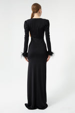 Female Cruve Neck Arms Hair Slit Evening Dress