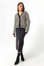 Female Striped Button Detailed Overwhelm Knitwear Cardigan