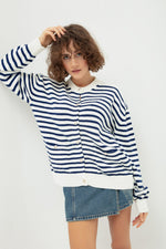 Female Gold Button Striped Knitwear Cardigan