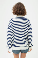 Female Gold Button Striped Knitwear Cardigan