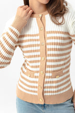 Female Gold Button Striped Knitwear Cardigan