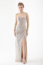 Long Evening Dress Dress With Women'S Back Low -Cut Sequined