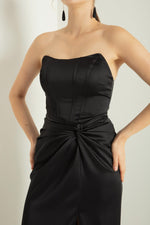 Woman Cruve Lined Woven Corset Detailed Satin Long Evening Dress