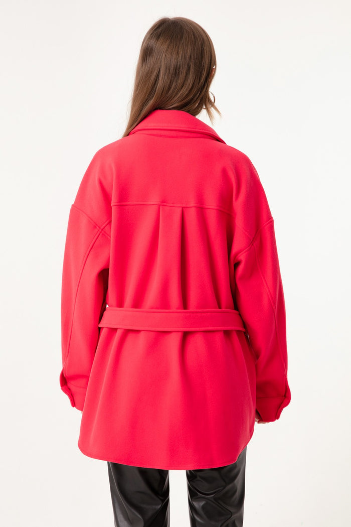 Short Stamp Coat With A Woman Belt