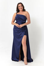 Woman One Shoulder Big Size Satin Evening Dresses & Graduation Dress