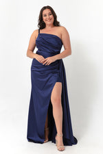 Woman One Shoulder Big Size Satin Evening Dresses & Graduation Dress