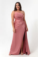 Woman One Shoulder Big Size Satin Evening Dresses & Graduation Dress