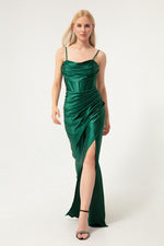 Woman Balen Corset Detailed Slit Long Evening Dress