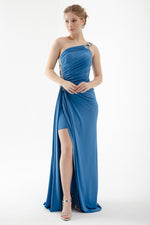 Woman One Shoulder Long Evening Dress With Stone