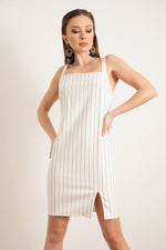 Woman Striped Dress With Thick Strap