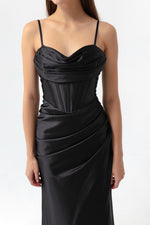 Woman Balen Corset Detailed Slit Long Evening Dress