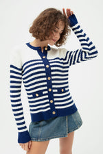 Female Gold Button Striped Knitwear Cardigan