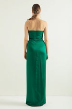 Woman Cruve Lined Woven Corset Detailed Satin Long Evening Dress