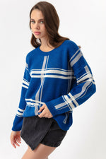 Female Bicycle Neck Plaid Pattern Sweater