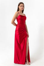 Woman Balen Corset Detailed Slit Long Evening Dress