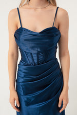 Woman Balen Corset Detailed Slit Long Evening Dress