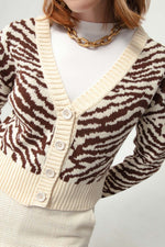 Woman Zebra Pattern Triko Cardigan