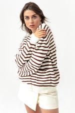 Female Gold Button Striped Knitwear Cardigan