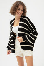 Woman Oversize Striped Knitwear Cardigan