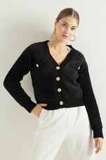 Woman Bearded Gold Button Knitwear Cardigan