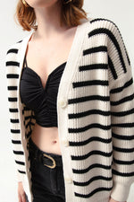 Female Striped Button Detailed Knitwear Cardigan