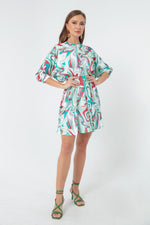 Woman Patterned Mini Satin Dress