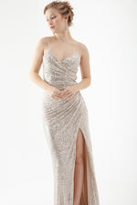 Long Evening Dress Dress With Women'S Back Low -Cut Sequined