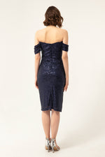 Female Kayık Collar Sequined Midi Evening Dresses