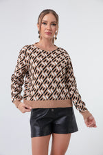 Women'S Bike Collar Patterned Knitwear Sweater