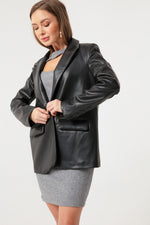 Woman Single Button Artificial Leather Jacket
