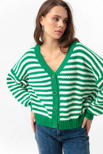 Woman Oversize Striped Knitwear Cardigan