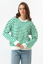 Female Gold Button Striped Knitwear Cardigan