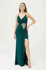 Women'S Hand Draphed Long Dress With Slit Dress