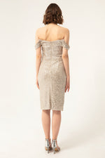 Female Kayık Collar Sequined Midi Evening Dresses