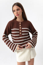 Female Striped Gold Button Detailed Knitwear Sweater