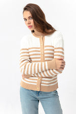 Female Gold Button Striped Knitwear Cardigan