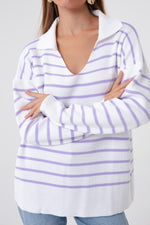 Female Shirt Collar Striped Knitwear Sweater
