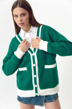 Women'S Pocket Detailed Colorful Knitwear Cardigan