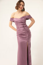 Woman Shirring Detailed Slip Long Evening Dress