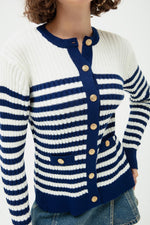 Female Gold Button Striped Knitwear Cardigan