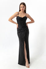 Woman Balen Balen Corset Detailed Sequined Slit Long Evening Dress