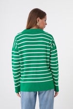 Female Shirt Collar Striped Knitwear Sweater