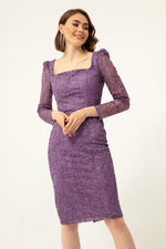 Female Square Collar Silim Midi Evening Dress