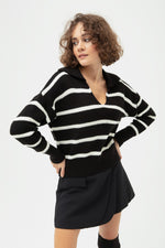 Woman Polo Yaka Striped Knitwear Sweater